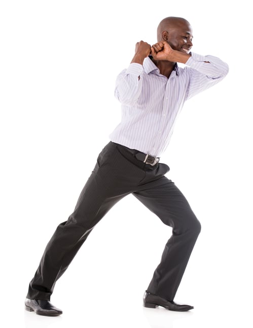 Business man pulling something imaginary - isolated over white background